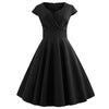 Women Summer Dress Solid Color Retro Vintage