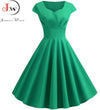 Women Summer Dress Solid Color Retro Vintage