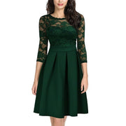 Elegant sexy lace top 3/4 sleeve A-line party dresses
