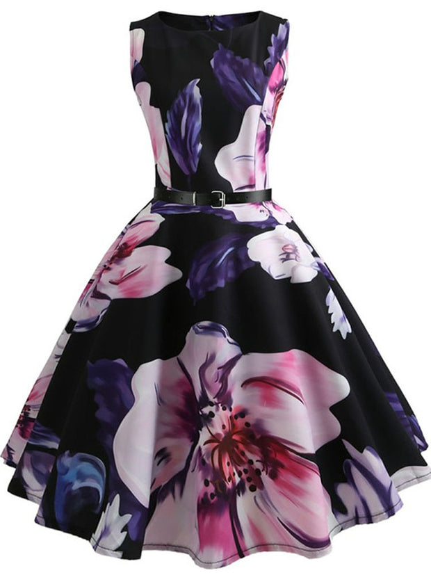 Floral Print Women Summer Dress Hepburn