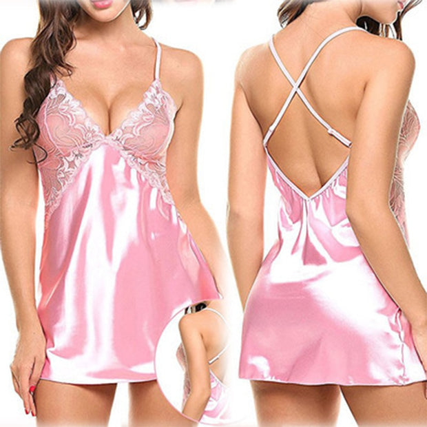 Women Sexy Lace Satin Nightdress Sleepwear Lingerie