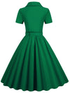 Vintage Big Swing Casual Green Dress Short Sleeve
