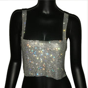 Rhinestones Party Crop Top 2022 Fashion Solid Backless Straps