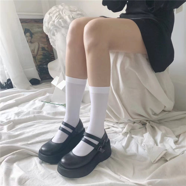 JK Woman Socks Cute Black White Velvet Lolita