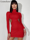 Mini Dress Women Sexy Tight High Neck Party Club