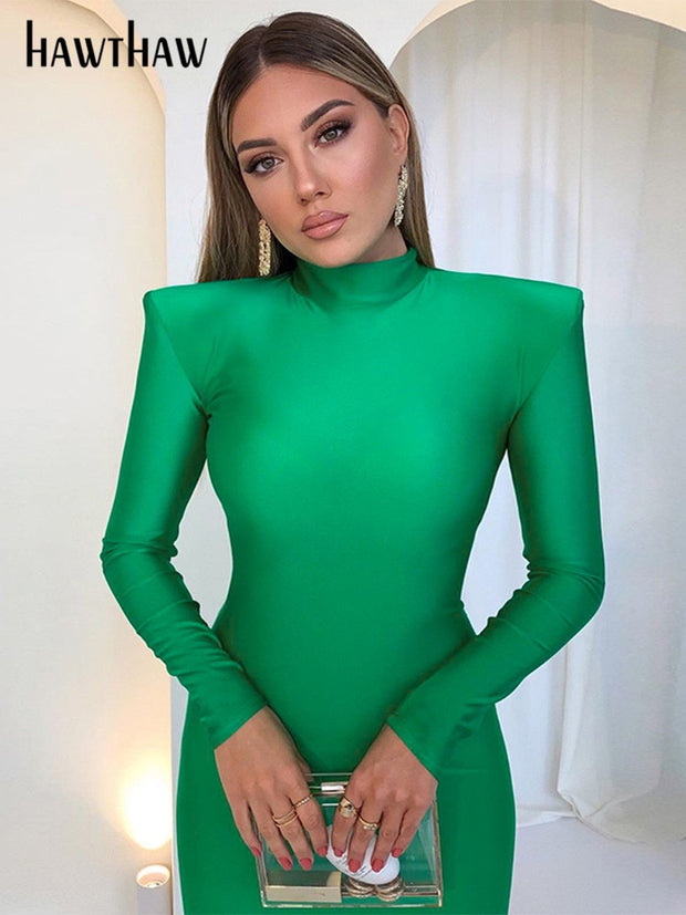 Long Sleeve Bodycon Green Party Club Maxi Long Dress 2022