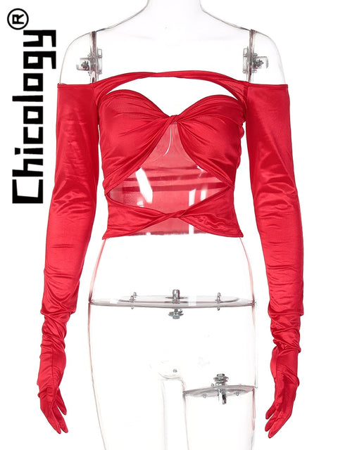 Chicology 2022 Women Satin Hollow Out Long Sleeve