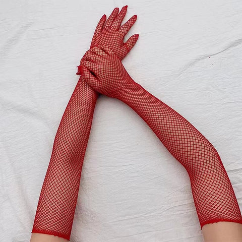 Sexy Elastic Mesh Gloves With Colored Flash Diamonds