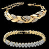 Women Gold Bracelet Rhinestone Leaves Chain